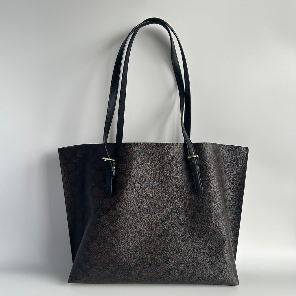 Coach Mollie Tote Brown Black Signature Canvas Leather Bag 1665 Good