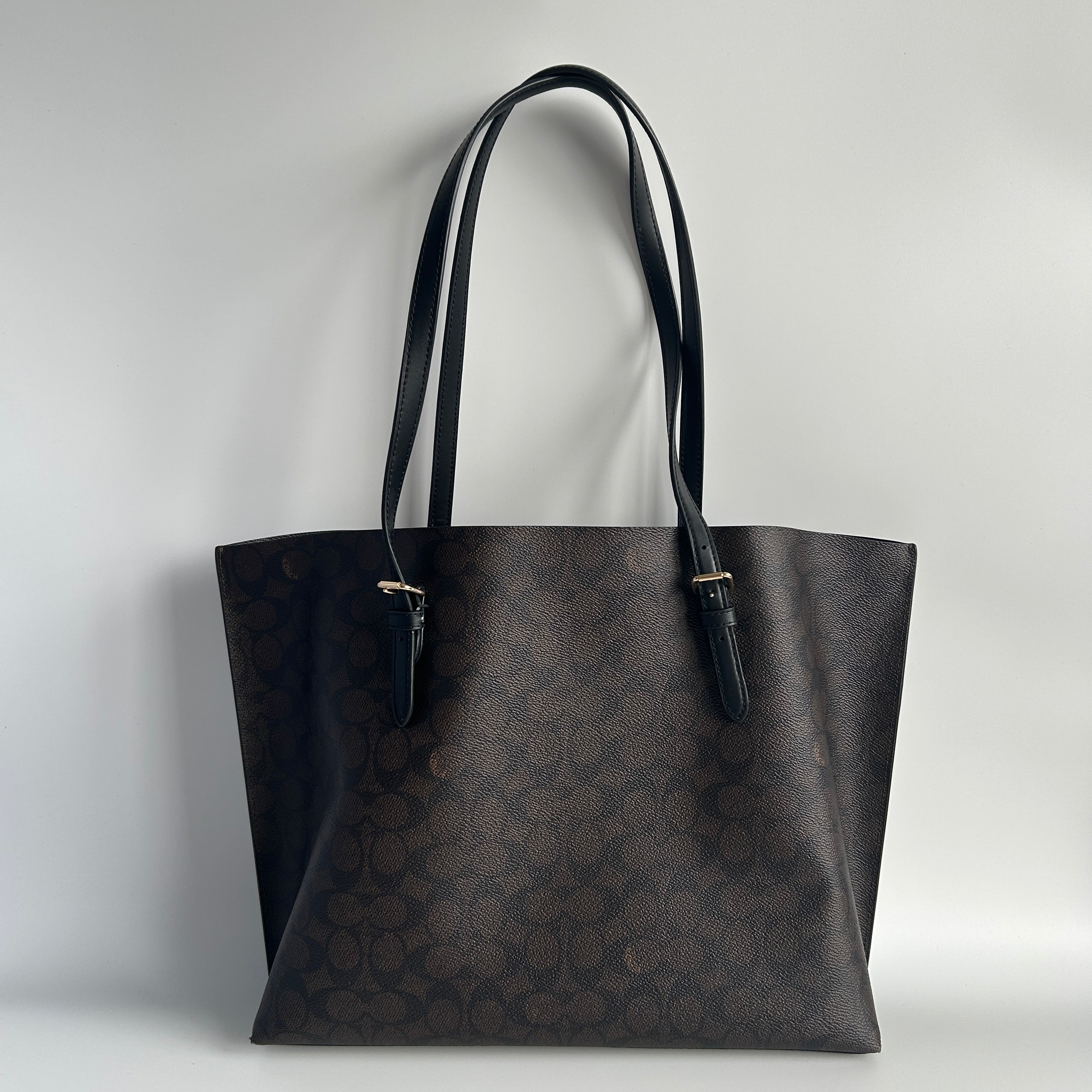 Coach Mollie Tote Brown Black Signature Canvas Leather Bag 1665 Good