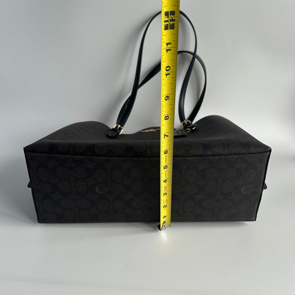 Coach Mollie Tote Brown Black Signature Canvas Leather Bag 1665 Good