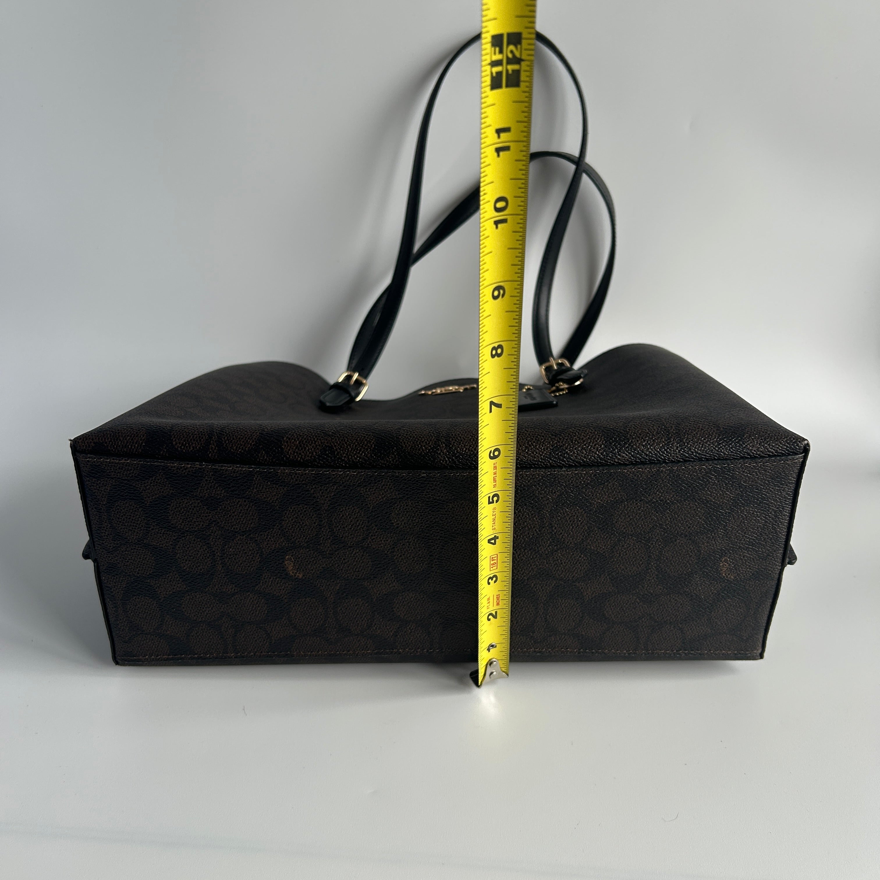 Coach Mollie Tote Brown Black Signature Canvas Leather Bag 1665 Good