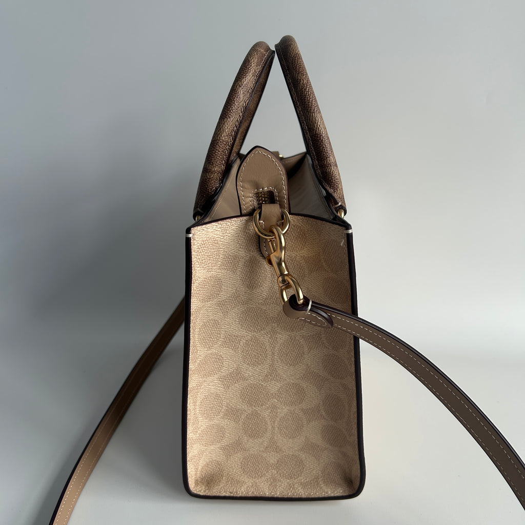 Coach Maggie Small Tote Tan Chalk Blocked Signature Canvas Bag CY676 Good