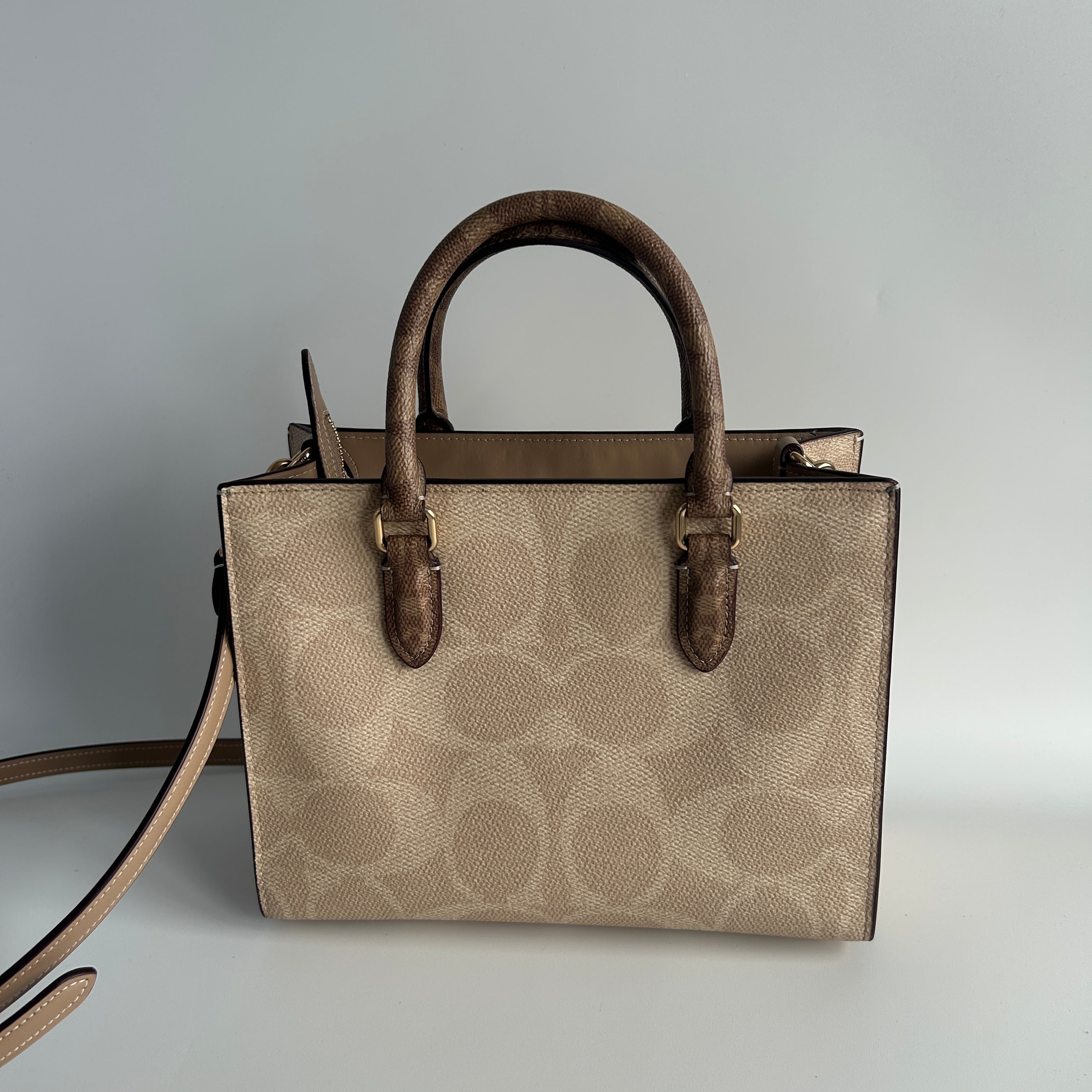 Coach Maggie Small Tote Tan Chalk Blocked Signature Canvas Bag CY676 Good