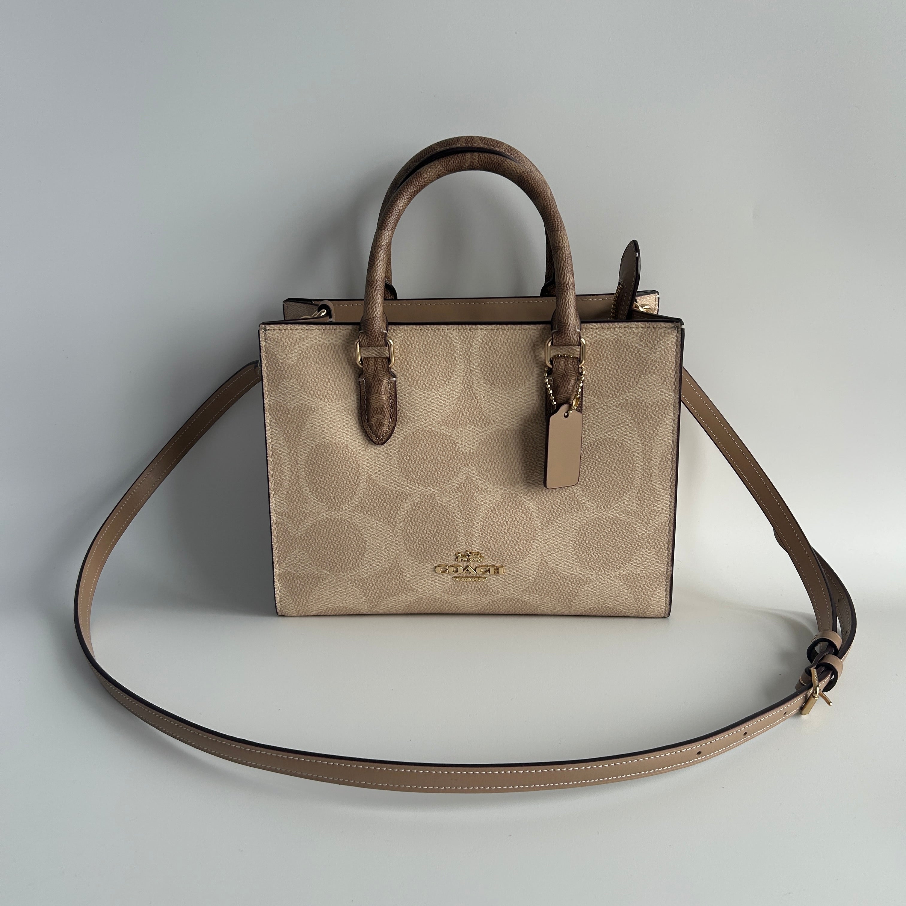 Coach Maggie Small Tote Tan Chalk Blocked Signature Canvas Bag CY676 Good