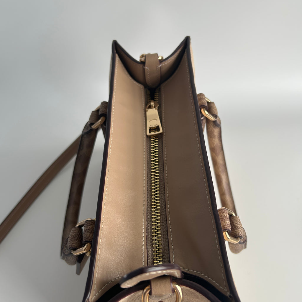 Coach Maggie Small Tote Tan Chalk Blocked Signature Canvas Bag CY676 Good