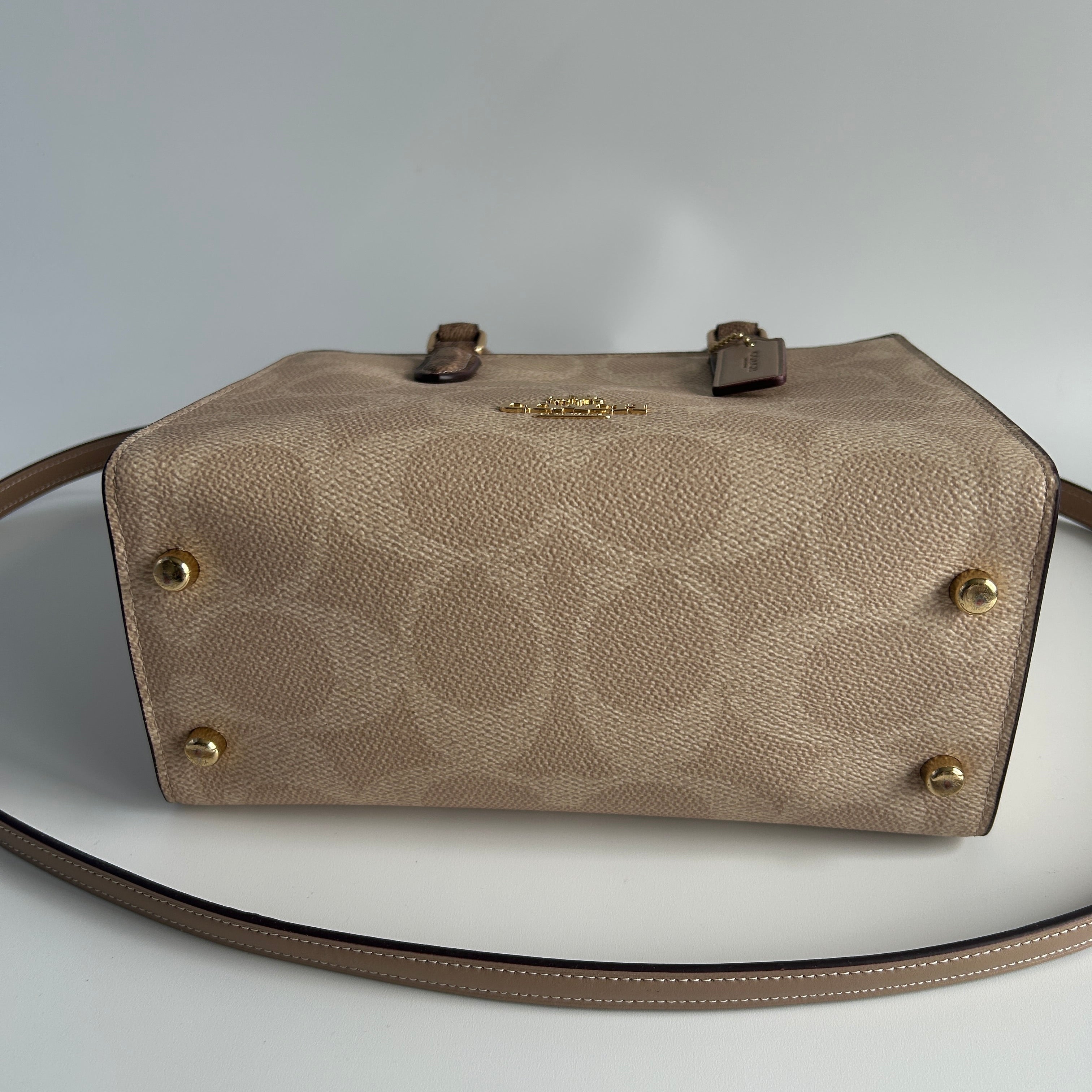 Coach Maggie Small Tote Tan Chalk Blocked Signature Canvas Bag CY676 Good