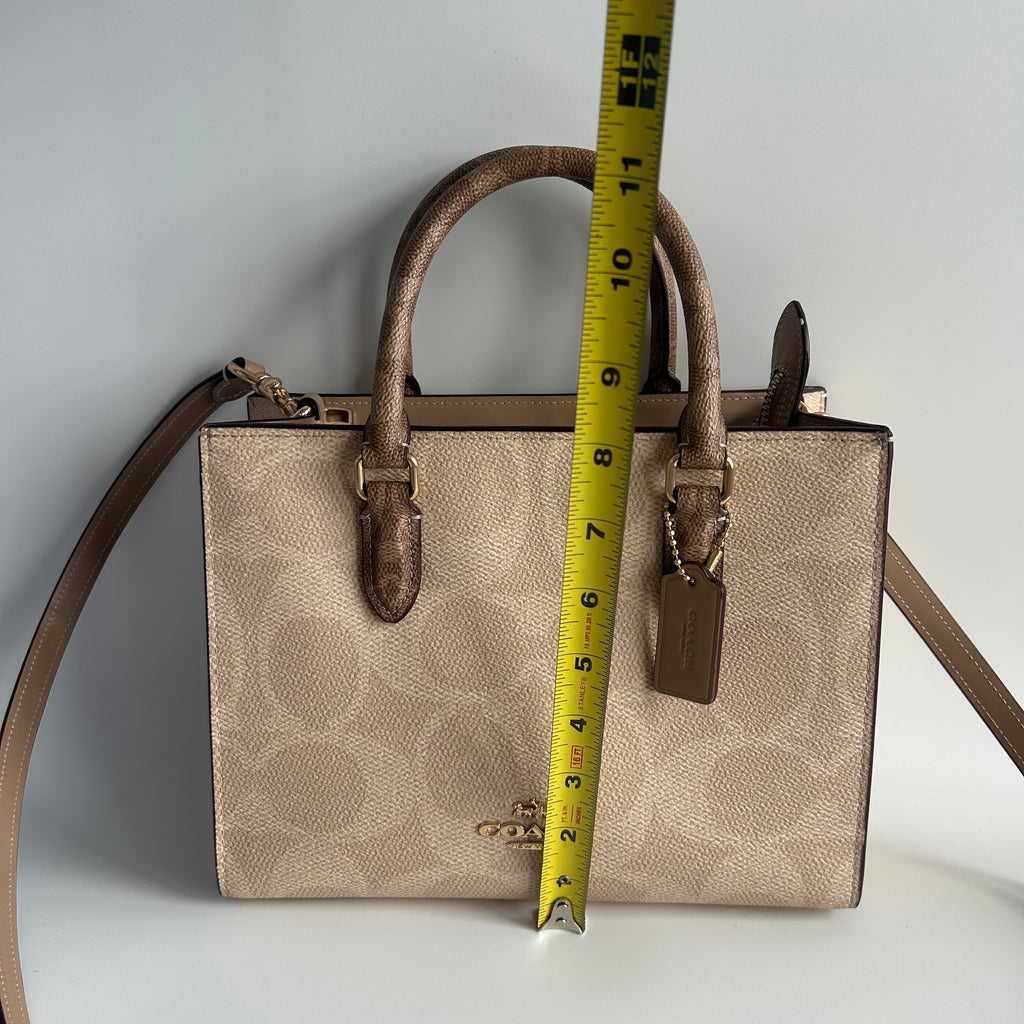 Coach Maggie Small Tote Tan Chalk Blocked Signature Canvas Bag CY676 Good