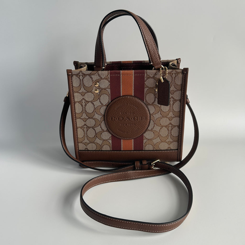 Coach Dempsey Tote 22 Brown Signature Jacquard Leather Bag Excellent
