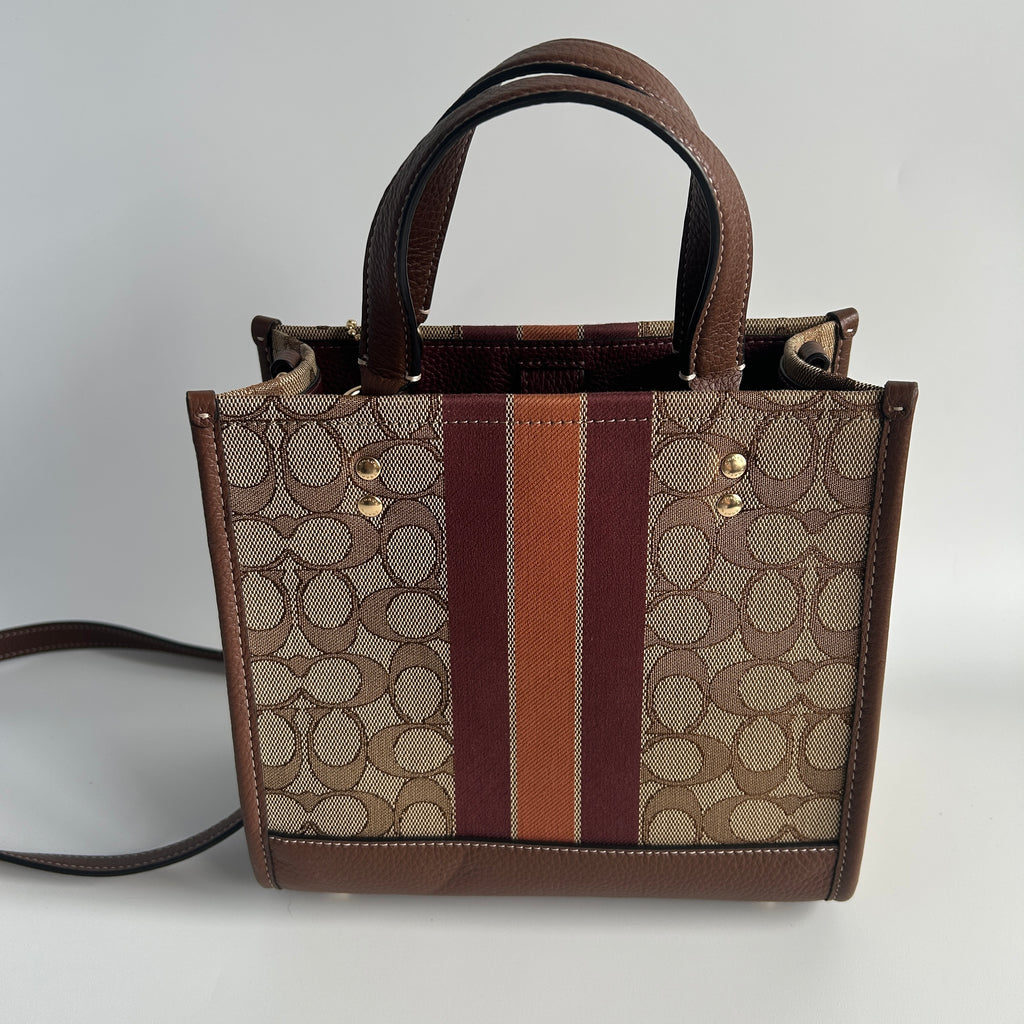 Coach Dempsey Tote 22 Brown Signature Jacquard Leather Bag Excellent