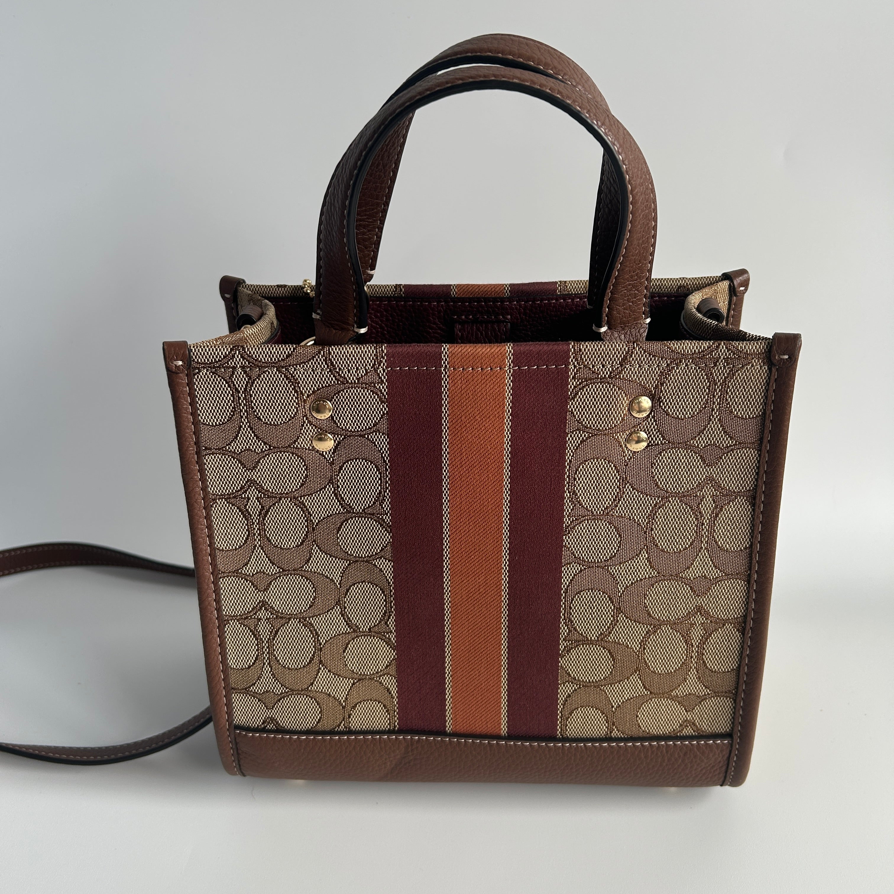 Coach Dempsey Tote 22 Brown Signature Jacquard Leather Bag Excellent