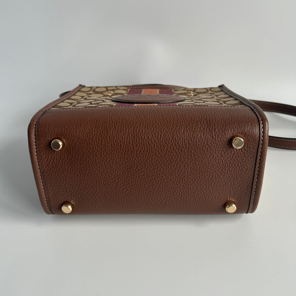 Coach Dempsey Tote 22 Brown Signature Jacquard Leather Bag Excellent