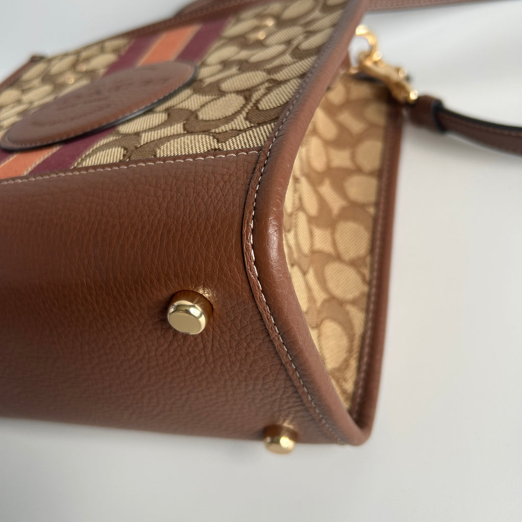 Coach Dempsey Tote 22 Brown Signature Jacquard Leather Bag Excellent