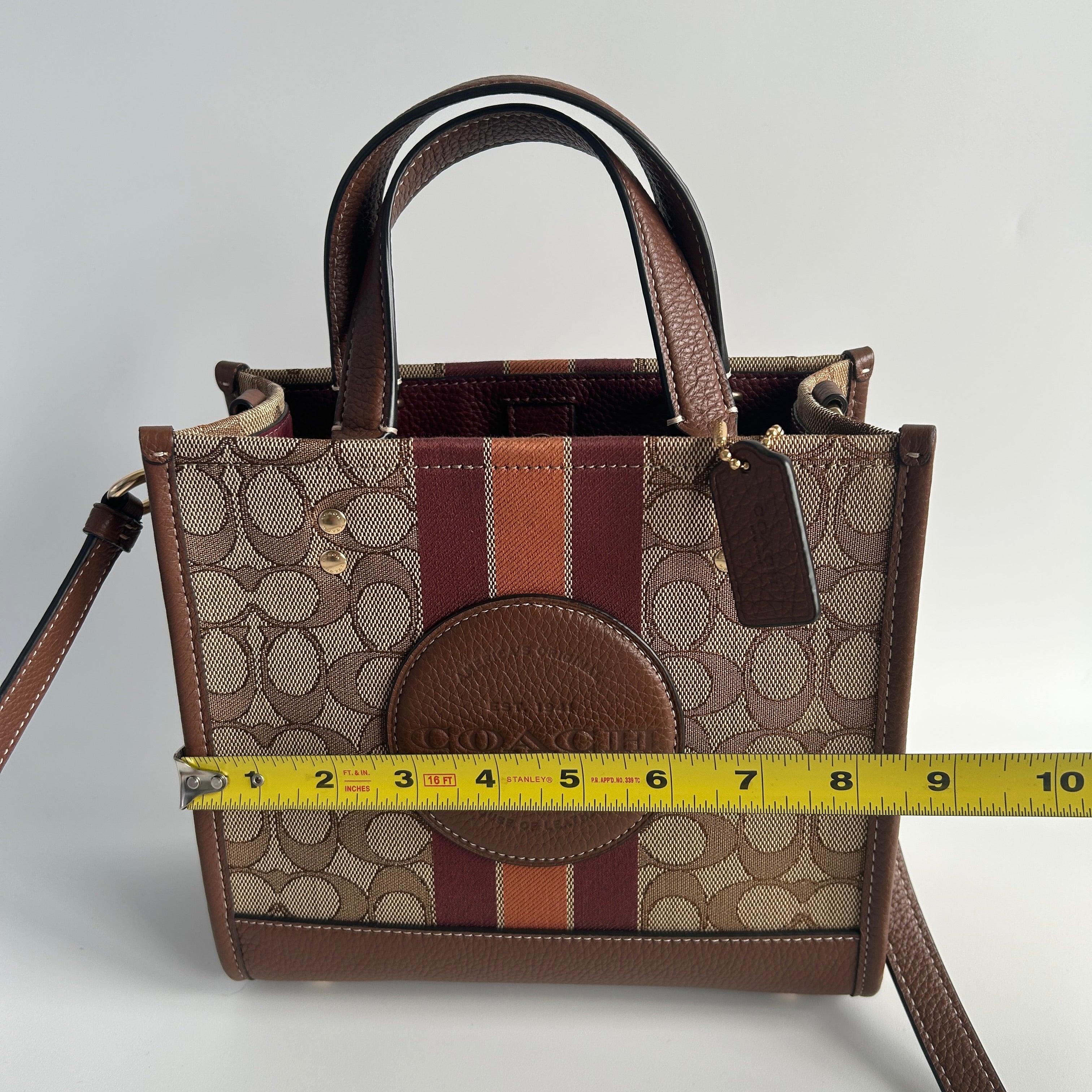 Coach Dempsey Tote 22 Brown Signature Jacquard Leather Bag Excellent
