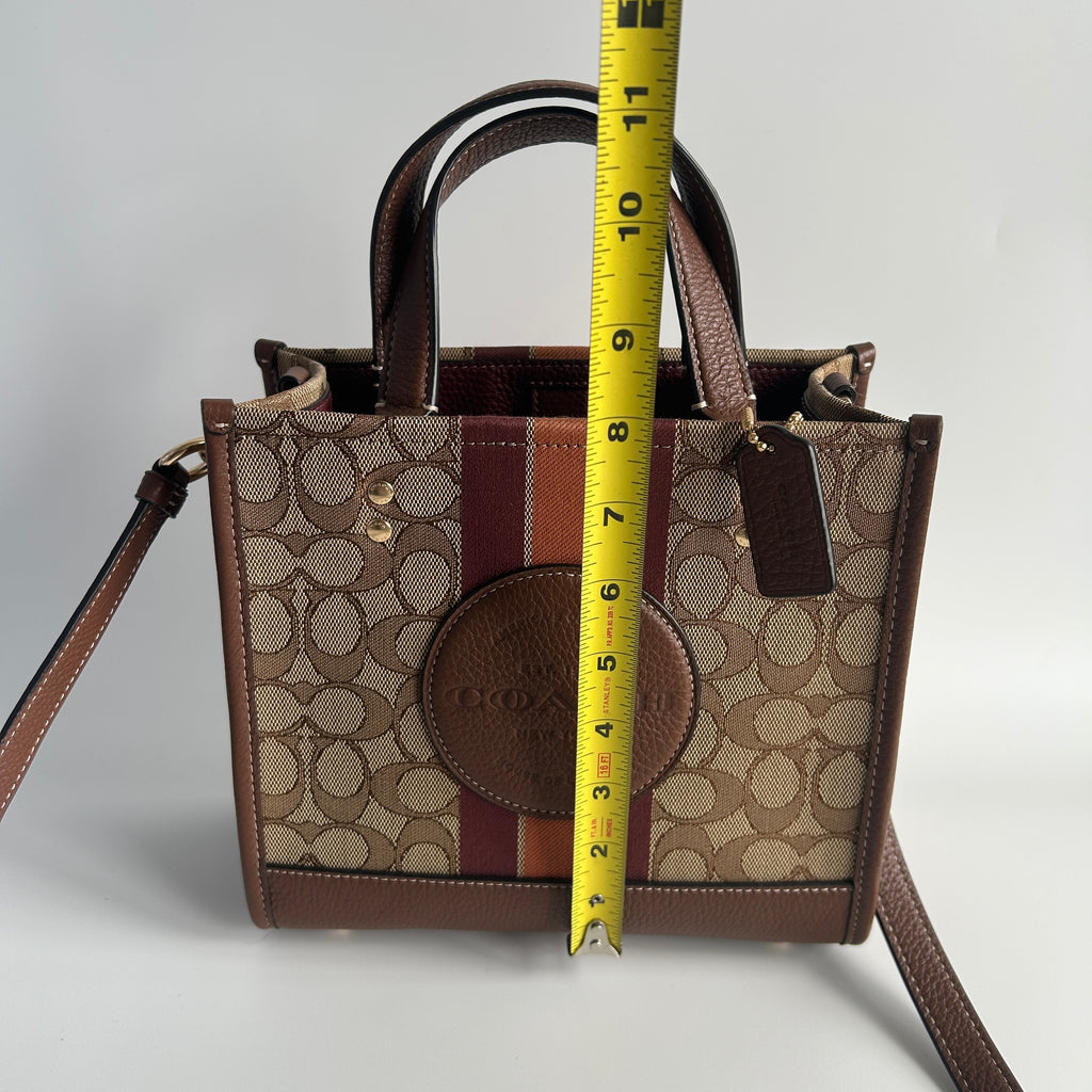 Coach Dempsey Tote 22 Brown Signature Jacquard Leather Bag Excellent