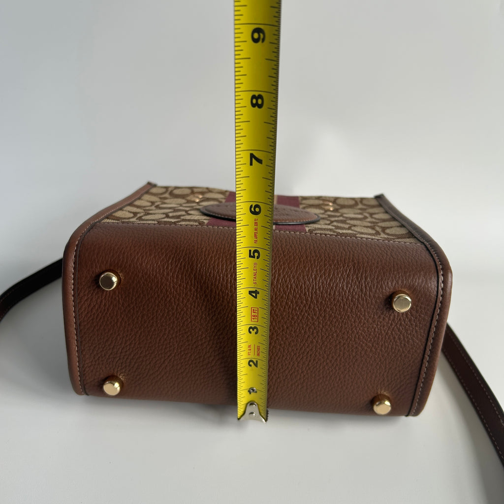 Coach Dempsey Tote 22 Brown Signature Jacquard Leather Bag Excellent