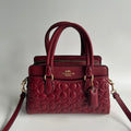 Coach Mini Darcie Carryall Red Signature Leather Satchel Bag GOOD