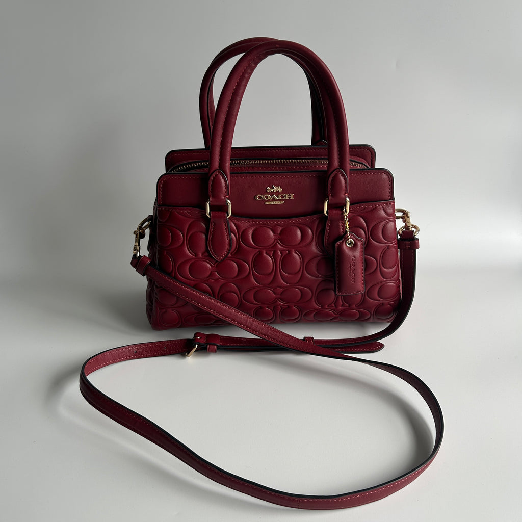 Coach Mini Darcie Carryall Red Signature Leather Satchel Bag GOOD