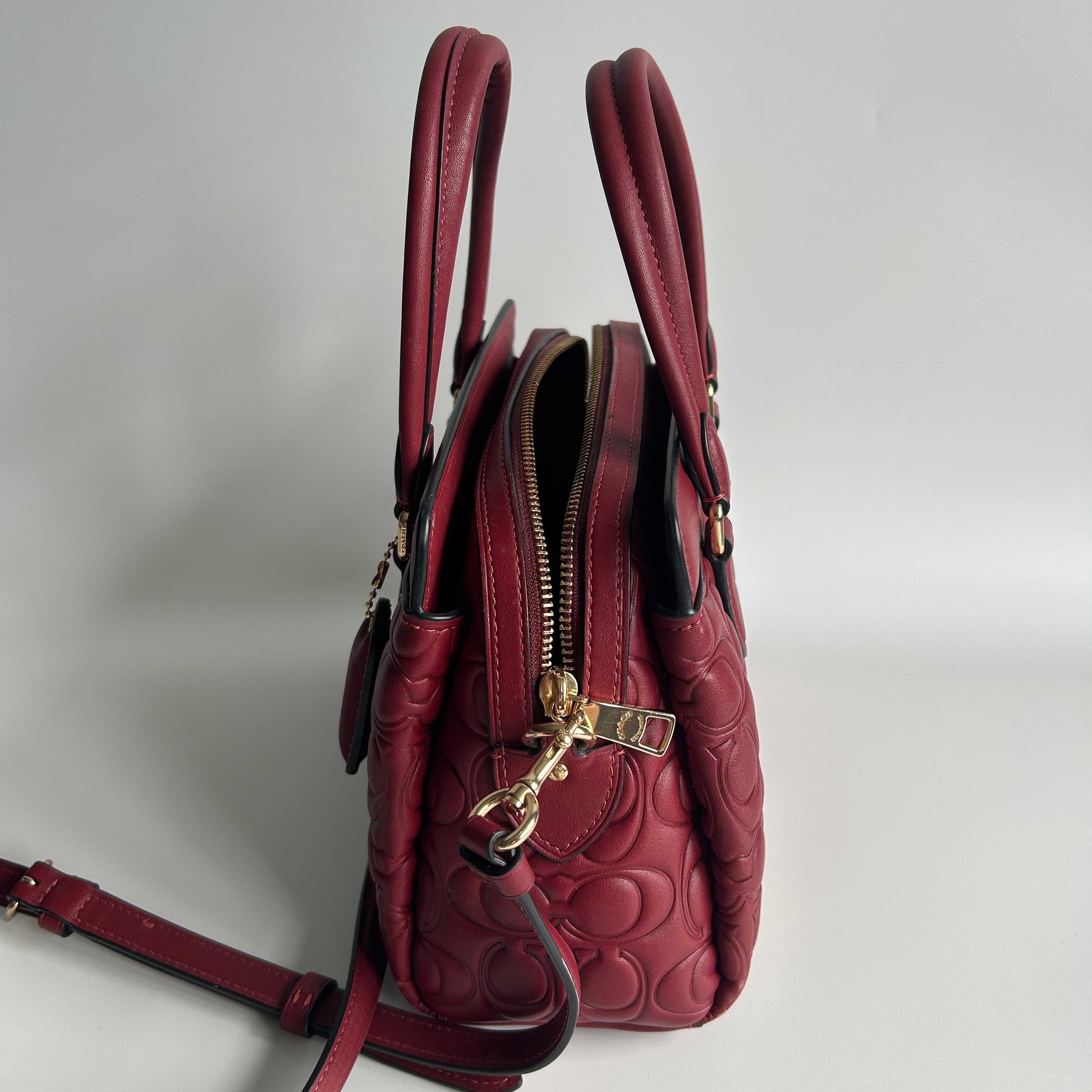 Coach Mini Darcie Carryall Red Signature Leather Satchel Bag GOOD