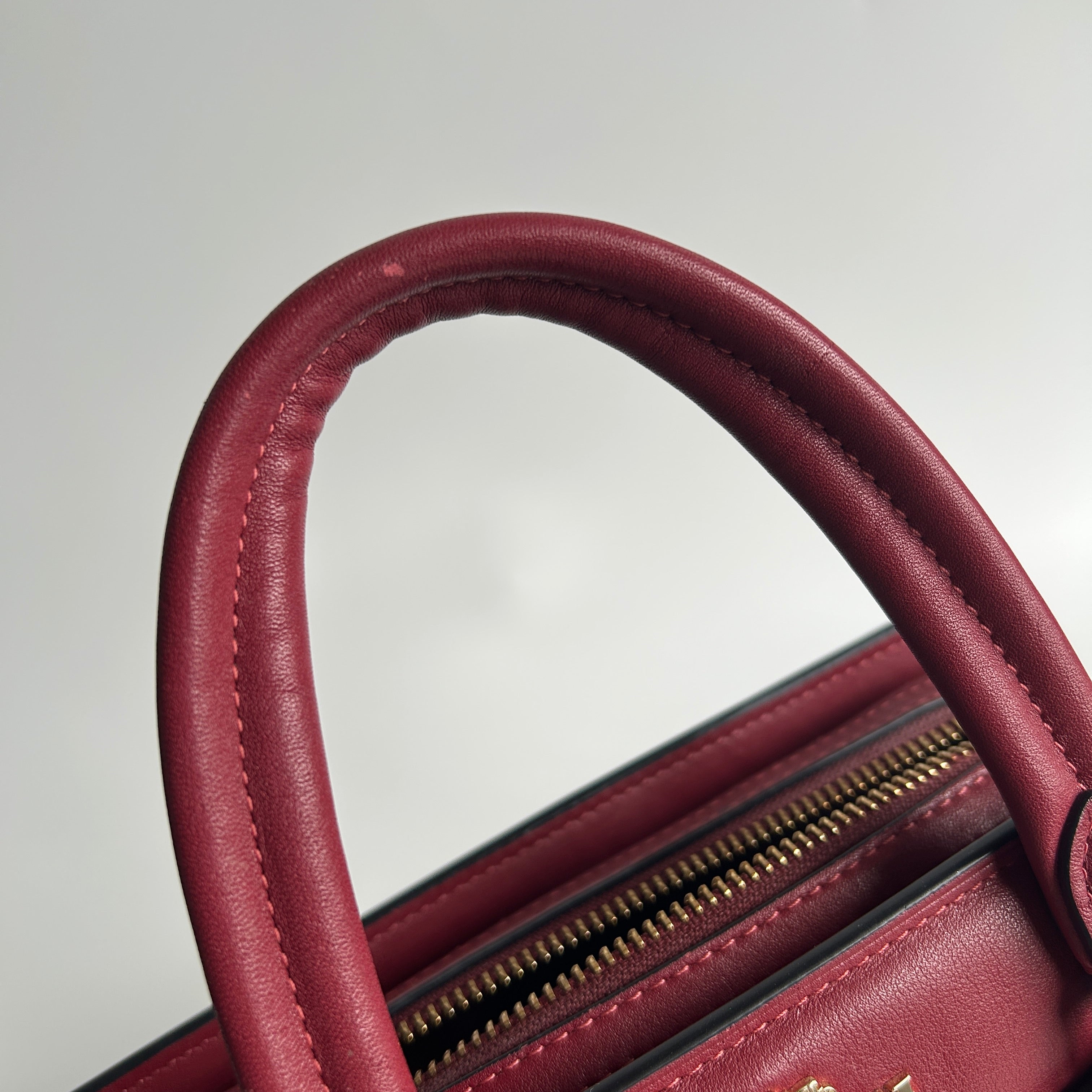 Coach Mini Darcie Carryall Red Signature Leather Satchel Bag GOOD