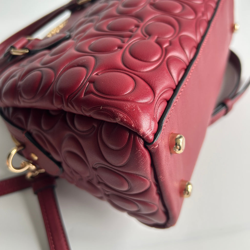 Coach Mini Darcie Carryall Red Signature Leather Satchel Bag GOOD