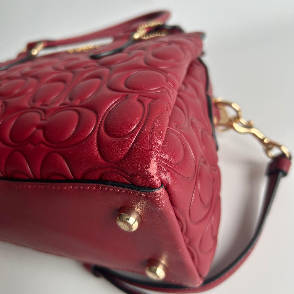 Coach Mini Darcie Carryall Red Signature Leather Satchel Bag GOOD