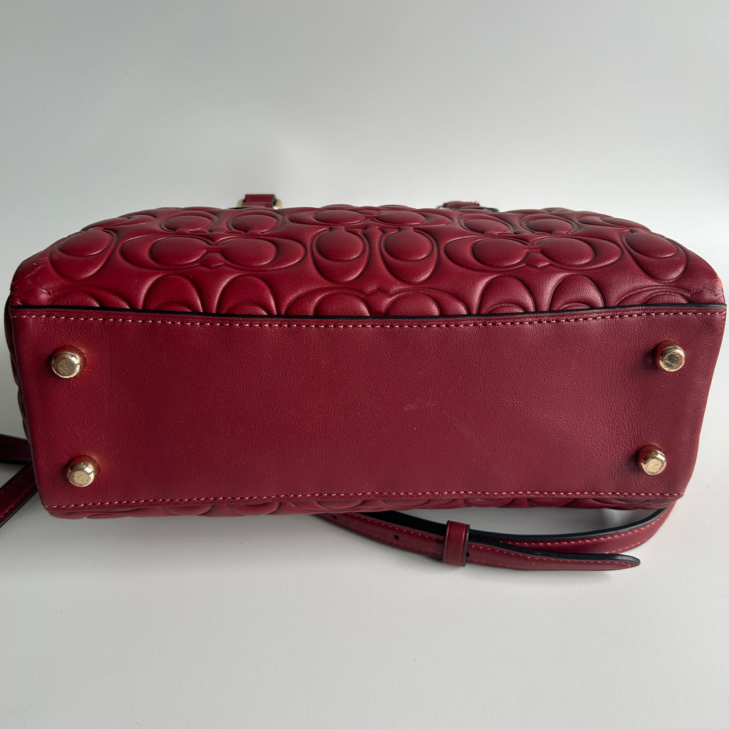 Coach Mini Darcie Carryall Red Signature Leather Satchel Bag GOOD
