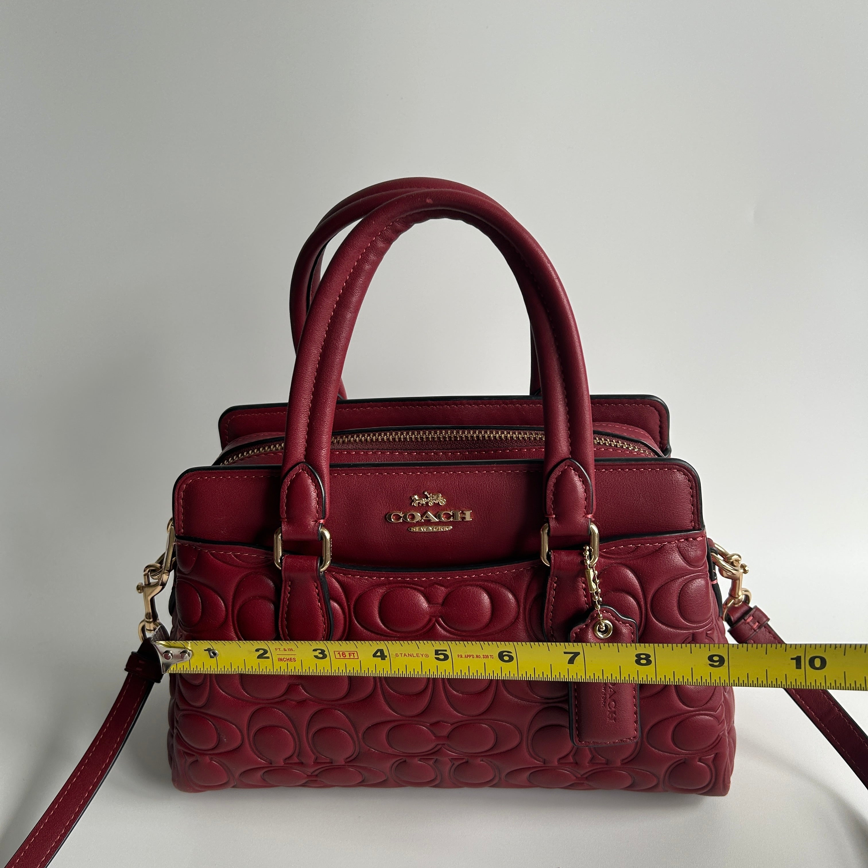 Coach Mini Darcie Carryall Red Signature Leather Satchel Bag GOOD