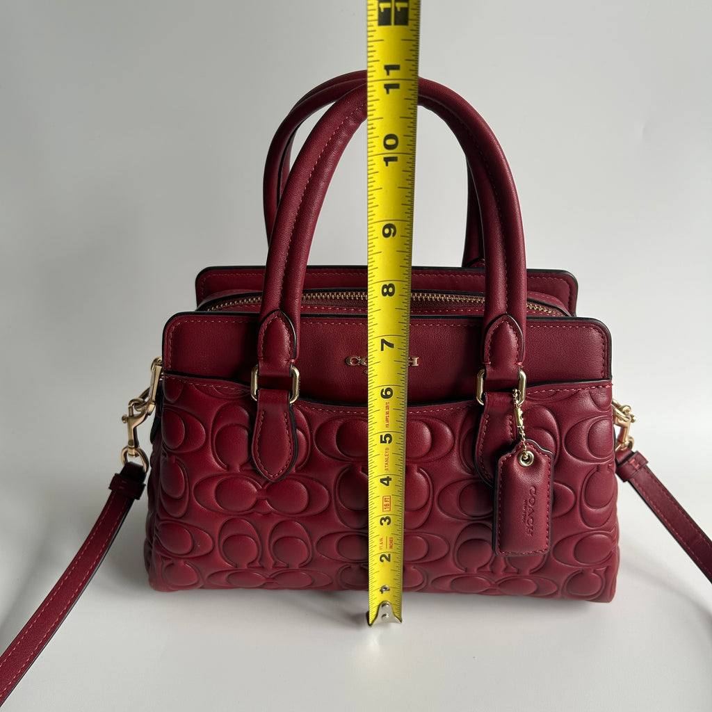 Coach Mini Darcie Carryall Red Signature Leather Satchel Bag GOOD