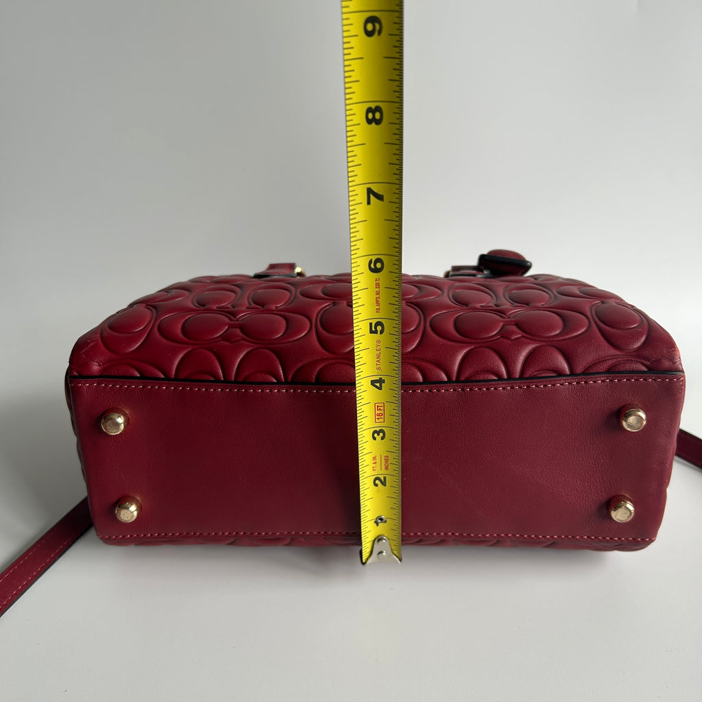 Coach Mini Darcie Carryall Red Signature Leather Satchel Bag GOOD