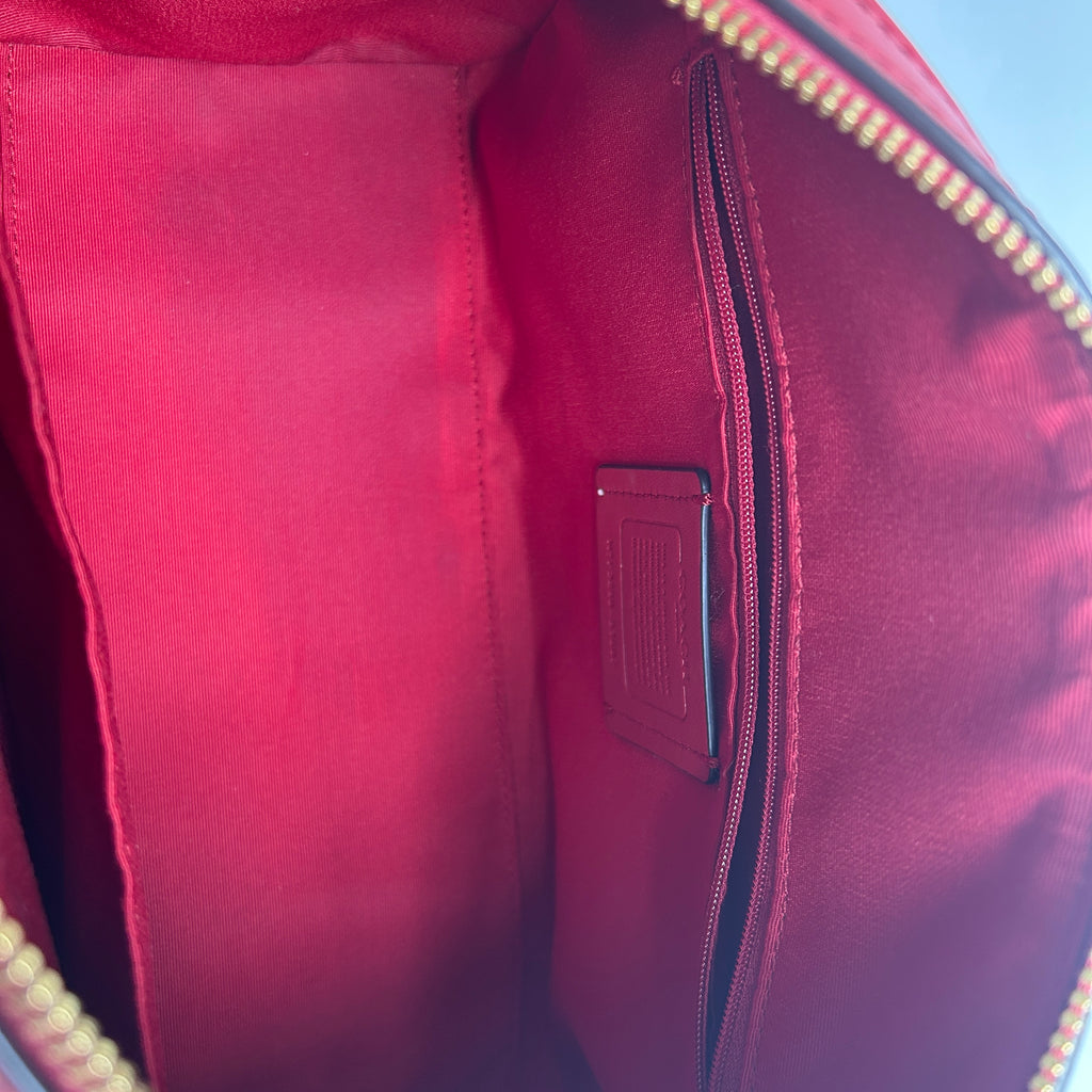 Coach Rowan Brown Red Signature Canvas Leather Satchel Excellent
