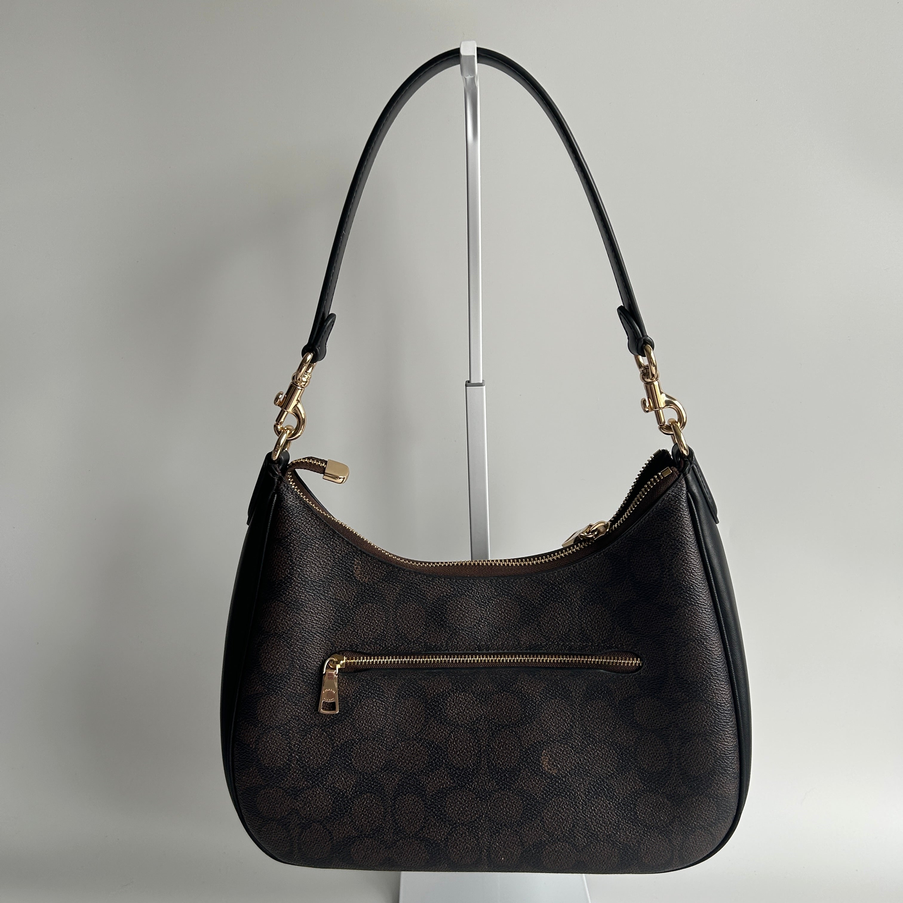 Coach Teri Shoulder Bag Brown Black Signature Canvas C1940 Good
