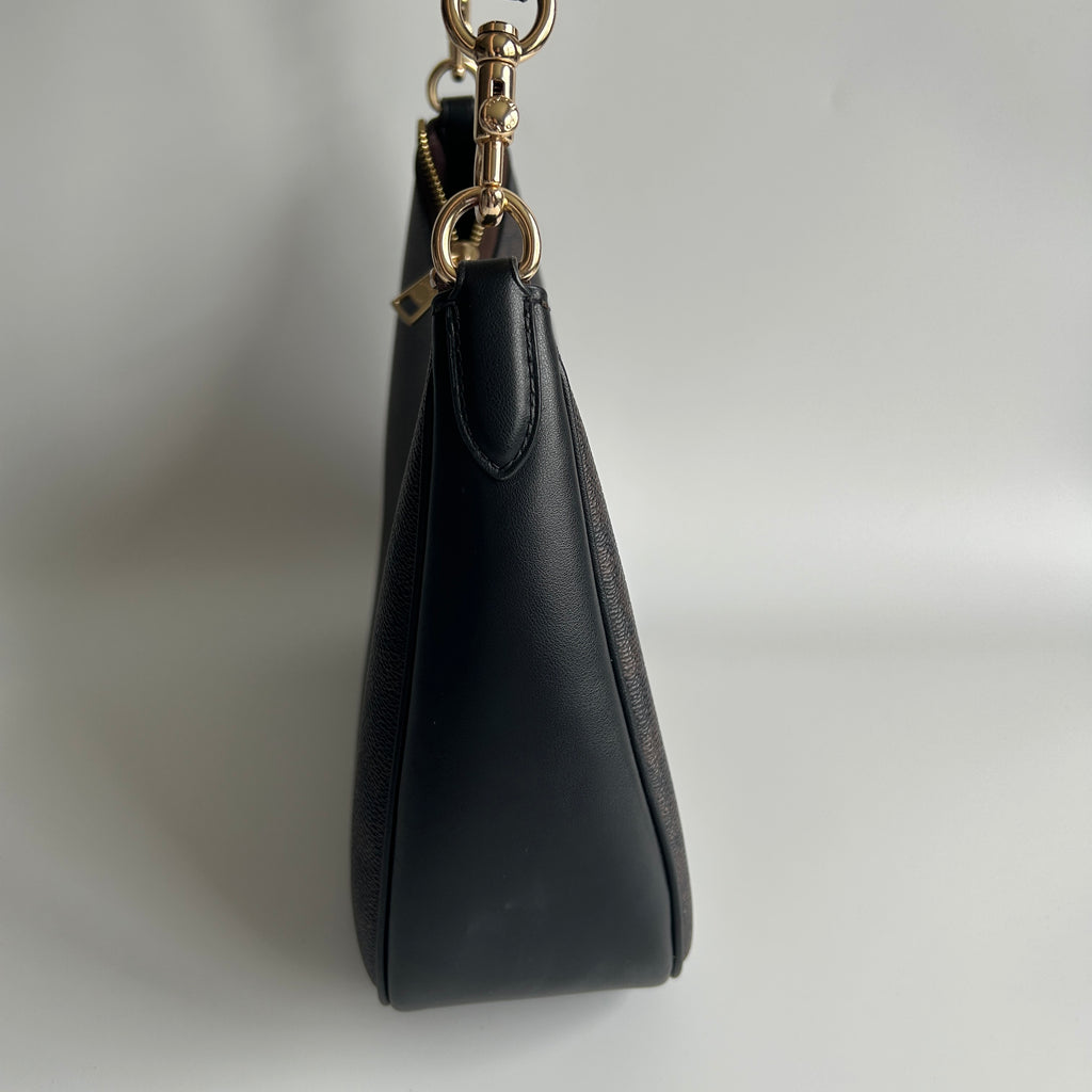 Coach Teri Shoulder Bag Brown Black Signature Canvas C1940 Good
