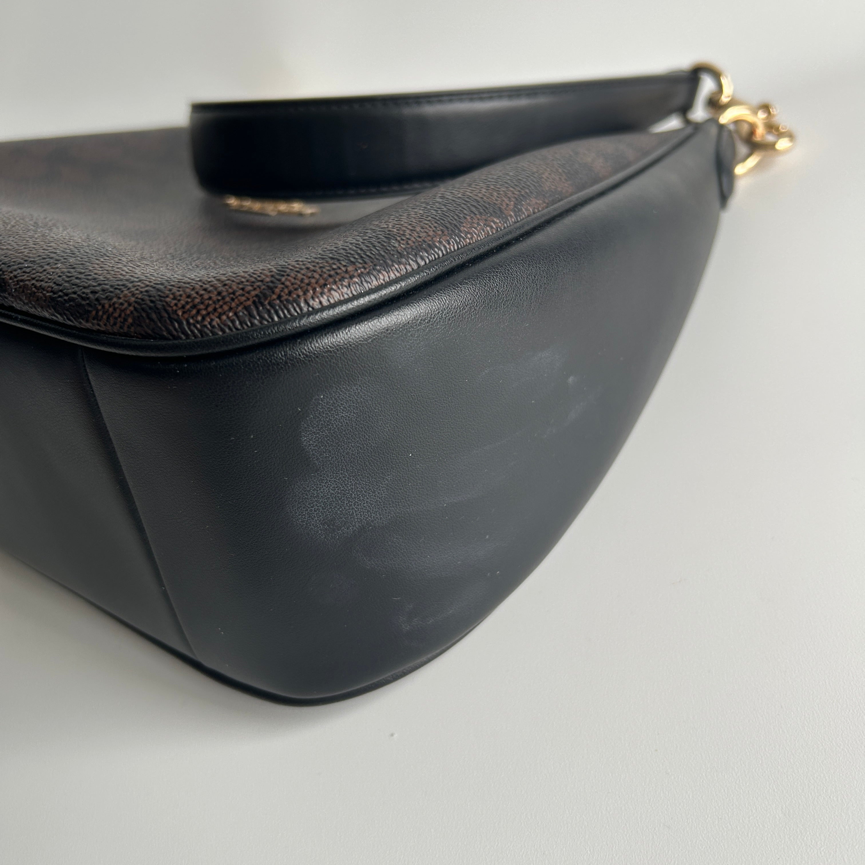 Coach Teri Shoulder Bag Brown Black Signature Canvas C1940 Good