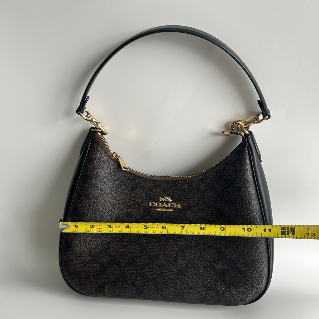 Coach Teri Shoulder Bag Brown Black Signature Canvas C1940 Good