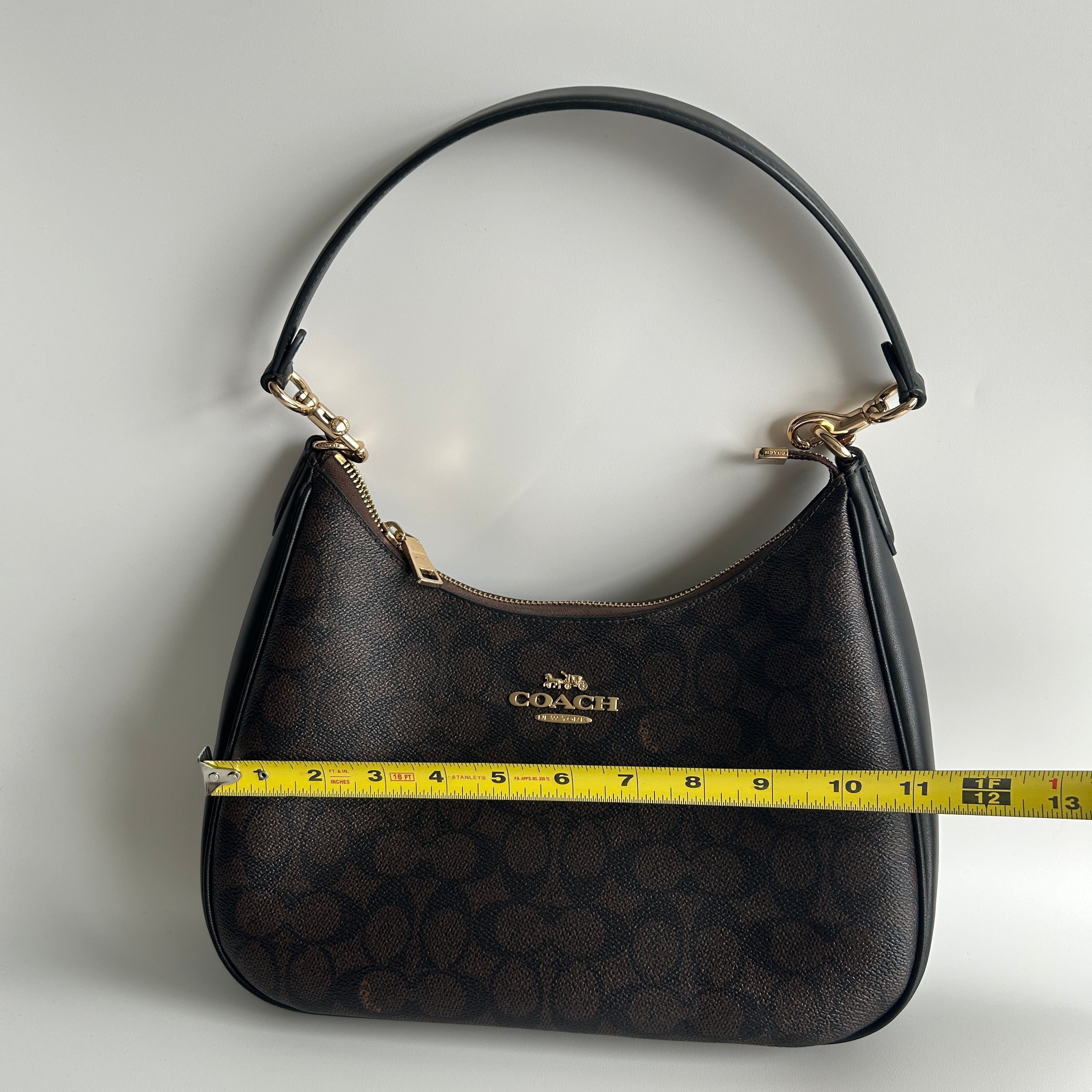 Coach Teri Shoulder Bag Brown Black Signature Canvas C1940 Good
