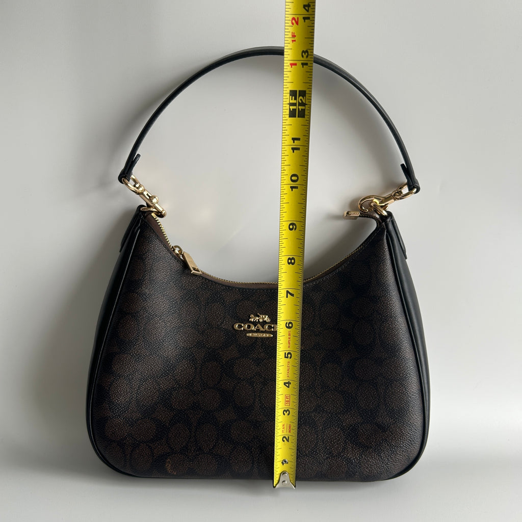 Coach Teri Shoulder Bag Brown Black Signature Canvas C1940 Good