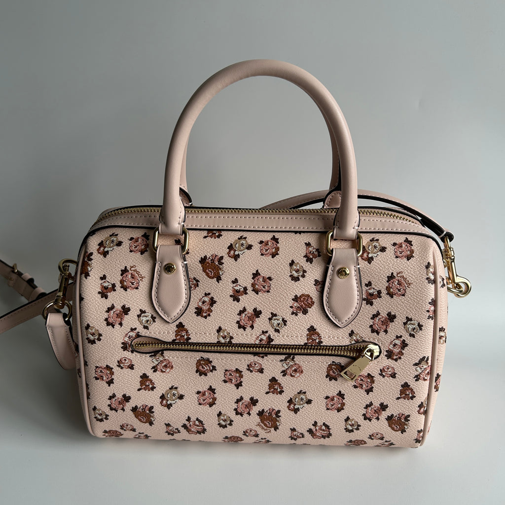Coach Rowan Satchel Rose Print Pink Leather Satchel Bag GOOD