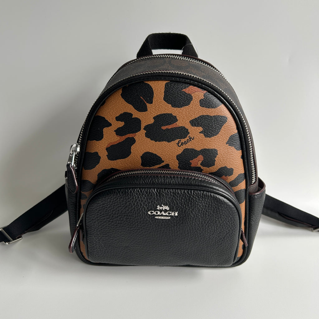 Coach Mini Court Leopard Signature Canvas Leather Backpack CC757 Excellent