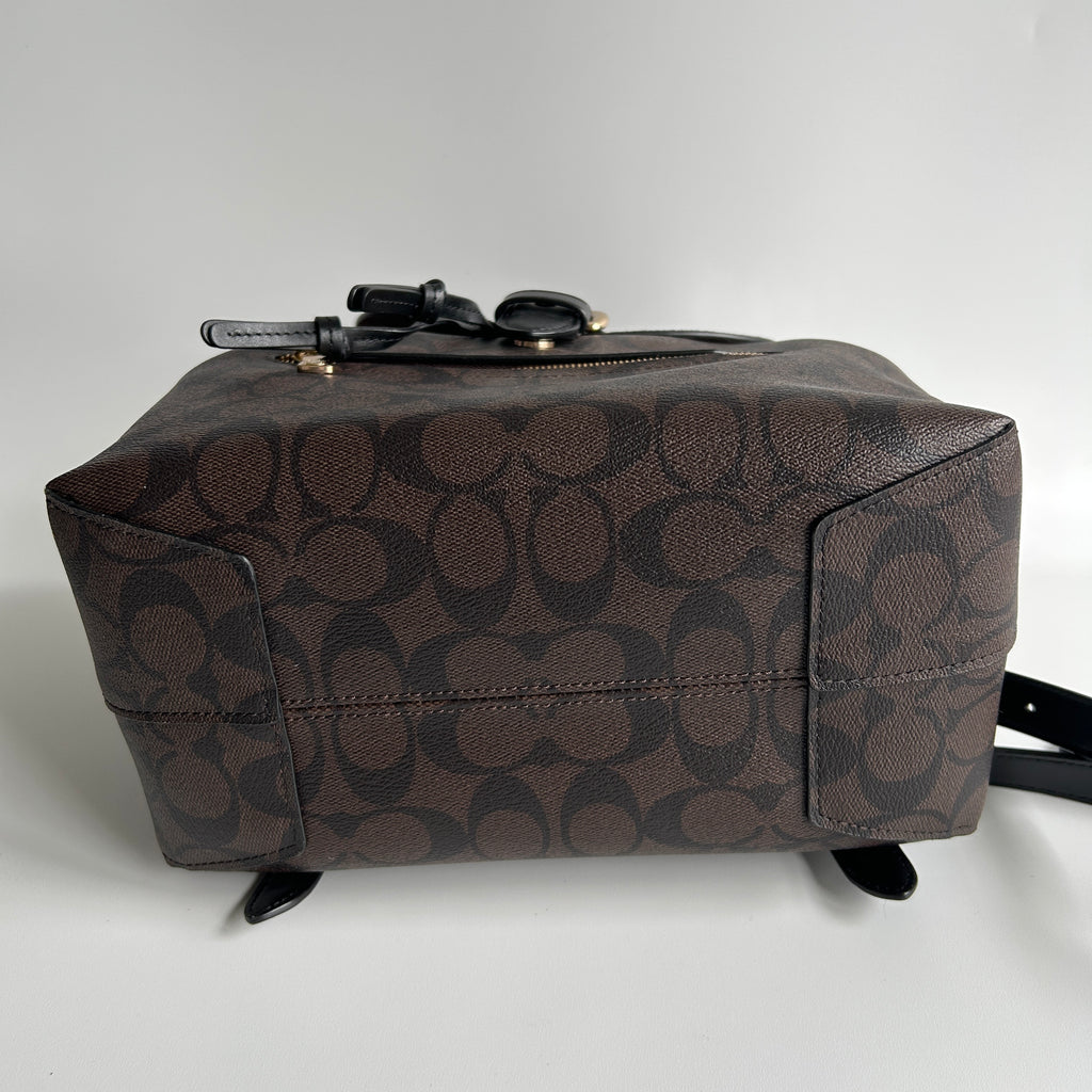 Coach Kleo Backpack Brown Black Signature Canvas Suede C5648 Excellent