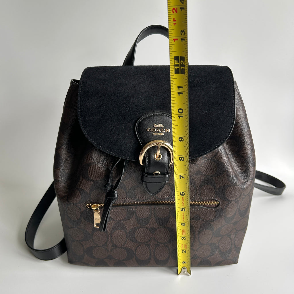 Coach Kleo Backpack Brown Black Signature Canvas Suede C5648 Excellent