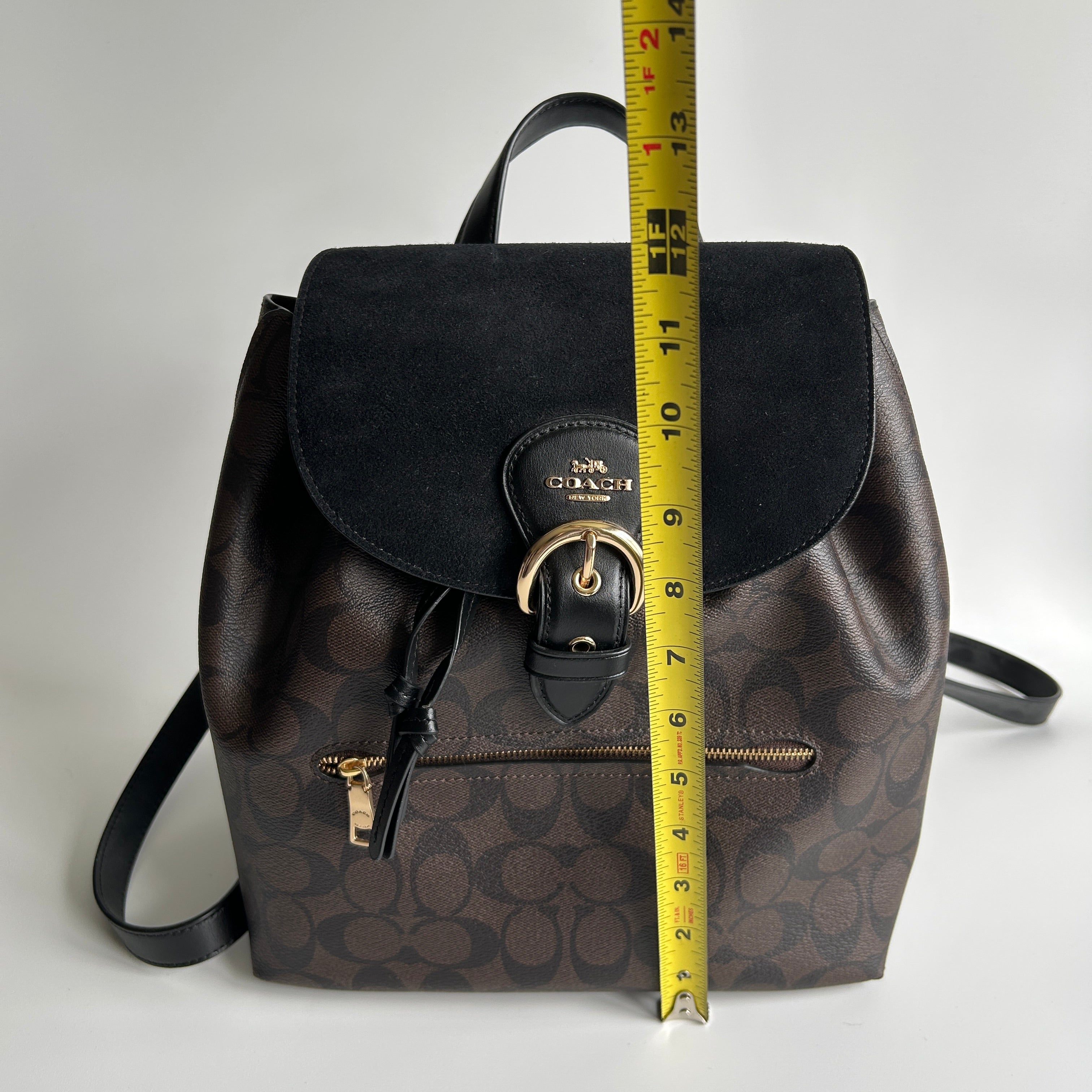 Coach Kleo Backpack Brown Black Signature Canvas Suede C5648 Excellent