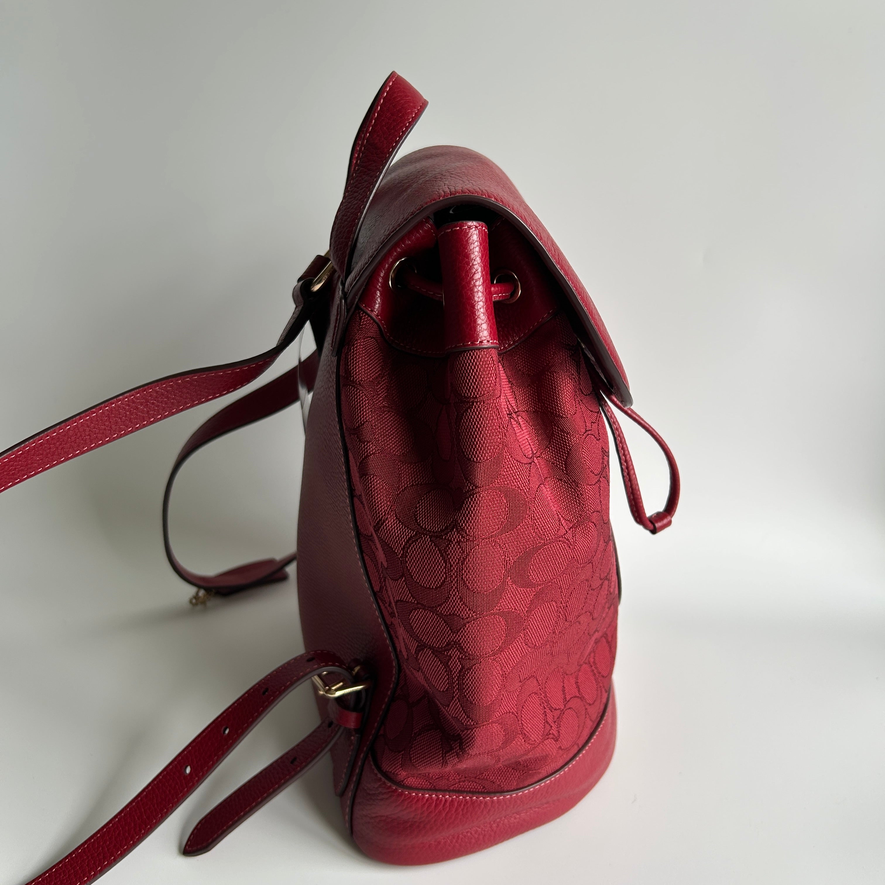 Coach Dempsey Red Apple Signature Jacquard Leather Backpack NEW