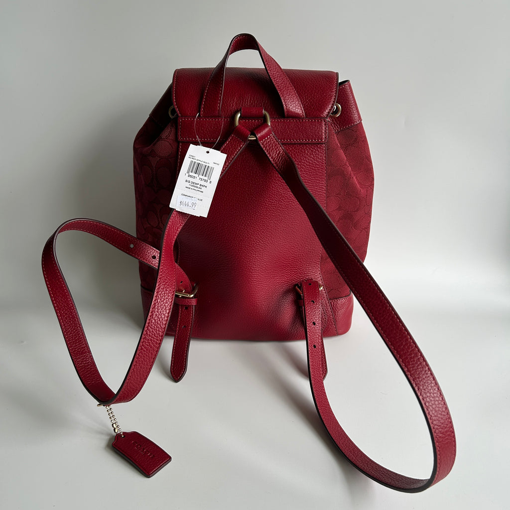 Coach Dempsey Red Apple Signature Jacquard Leather Backpack NEW