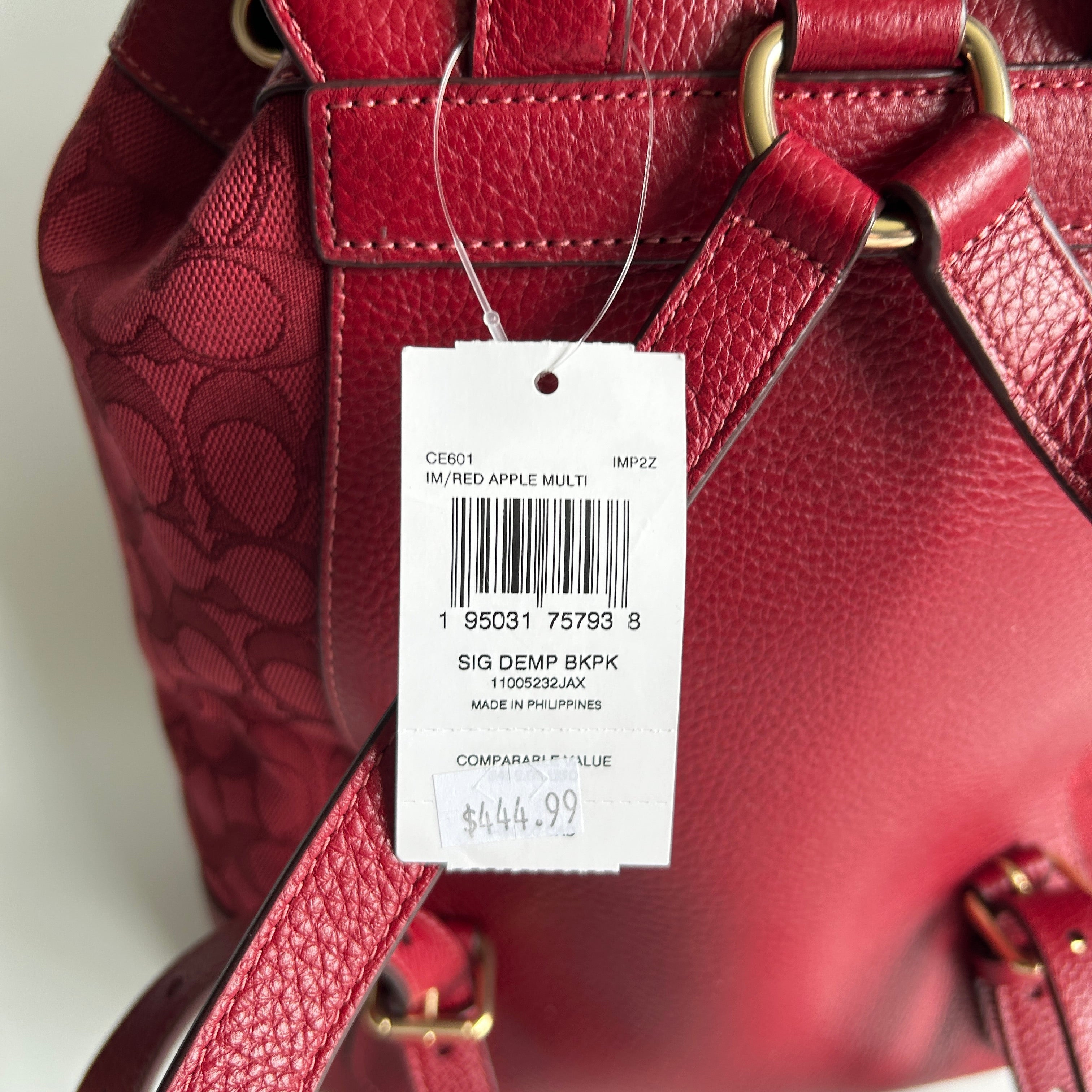 Coach Dempsey Red Apple Signature Jacquard Leather Backpack NEW