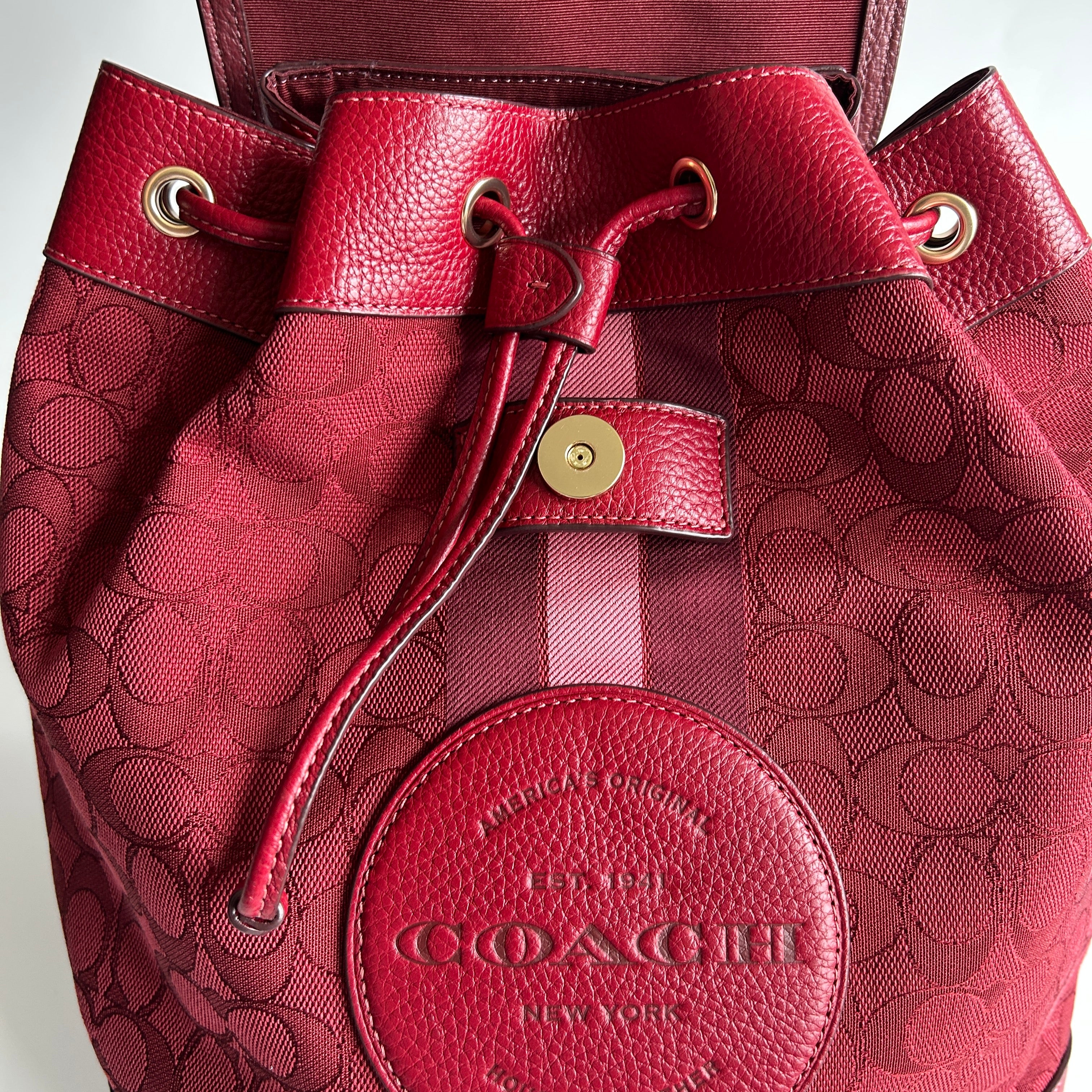 Coach Dempsey Red Apple Signature Jacquard Leather Backpack NEW