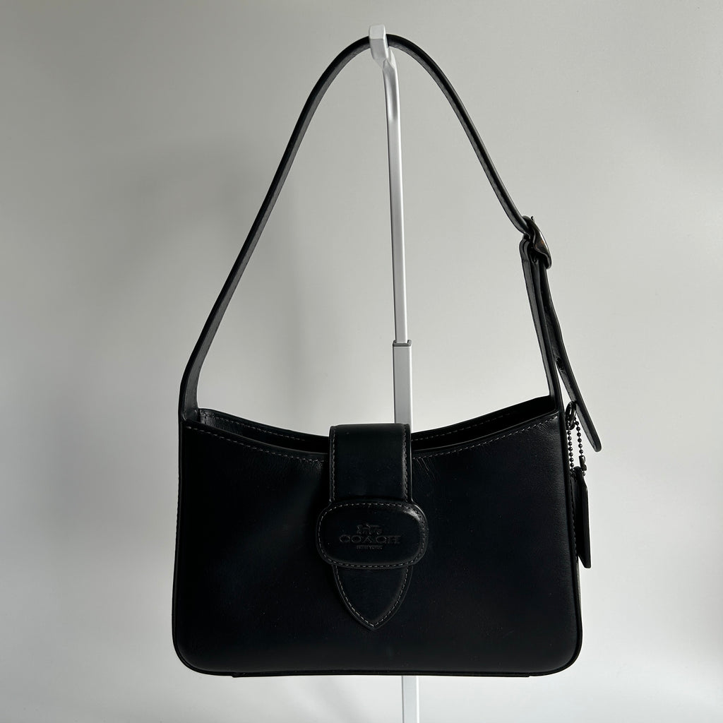 Coach Eliza Black Leather Shoulder Bag CAA93 Good Condition
