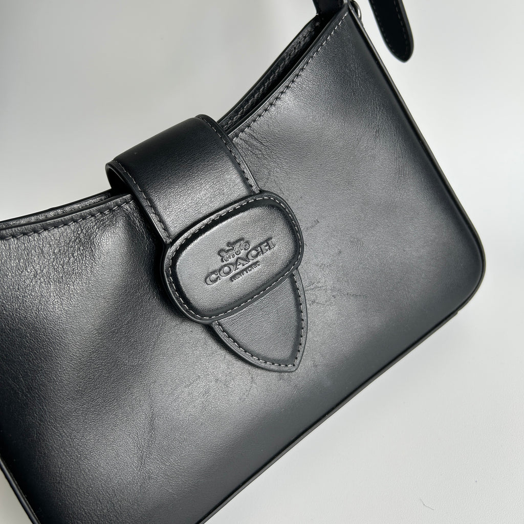 Coach Eliza Black Leather Shoulder Bag CAA93 Good Condition