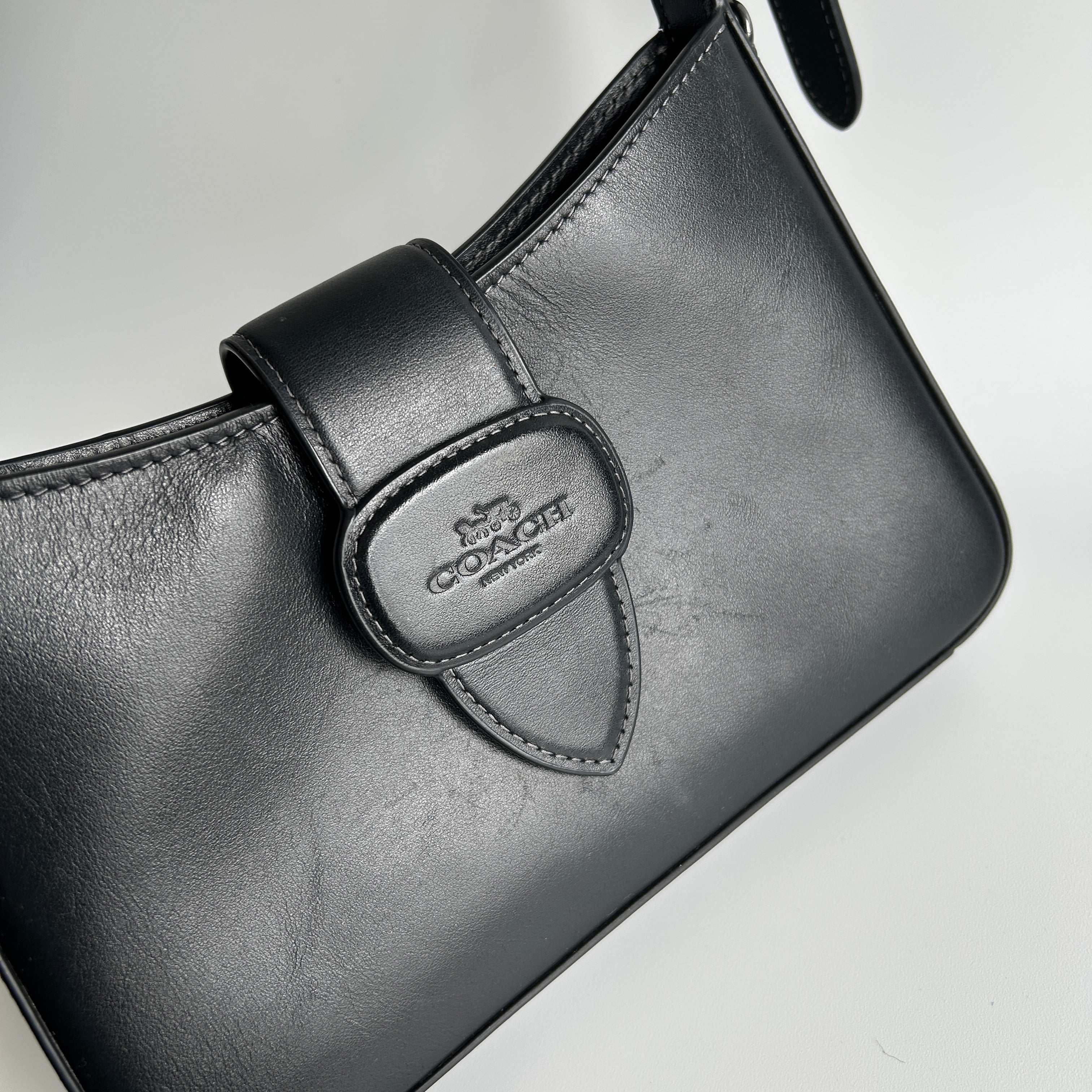 Coach Eliza Black Leather Shoulder Bag CAA93 Good Condition