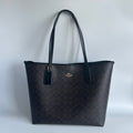 Coach City Tote Brown Signature Canvas Leather Bag 5696 Good