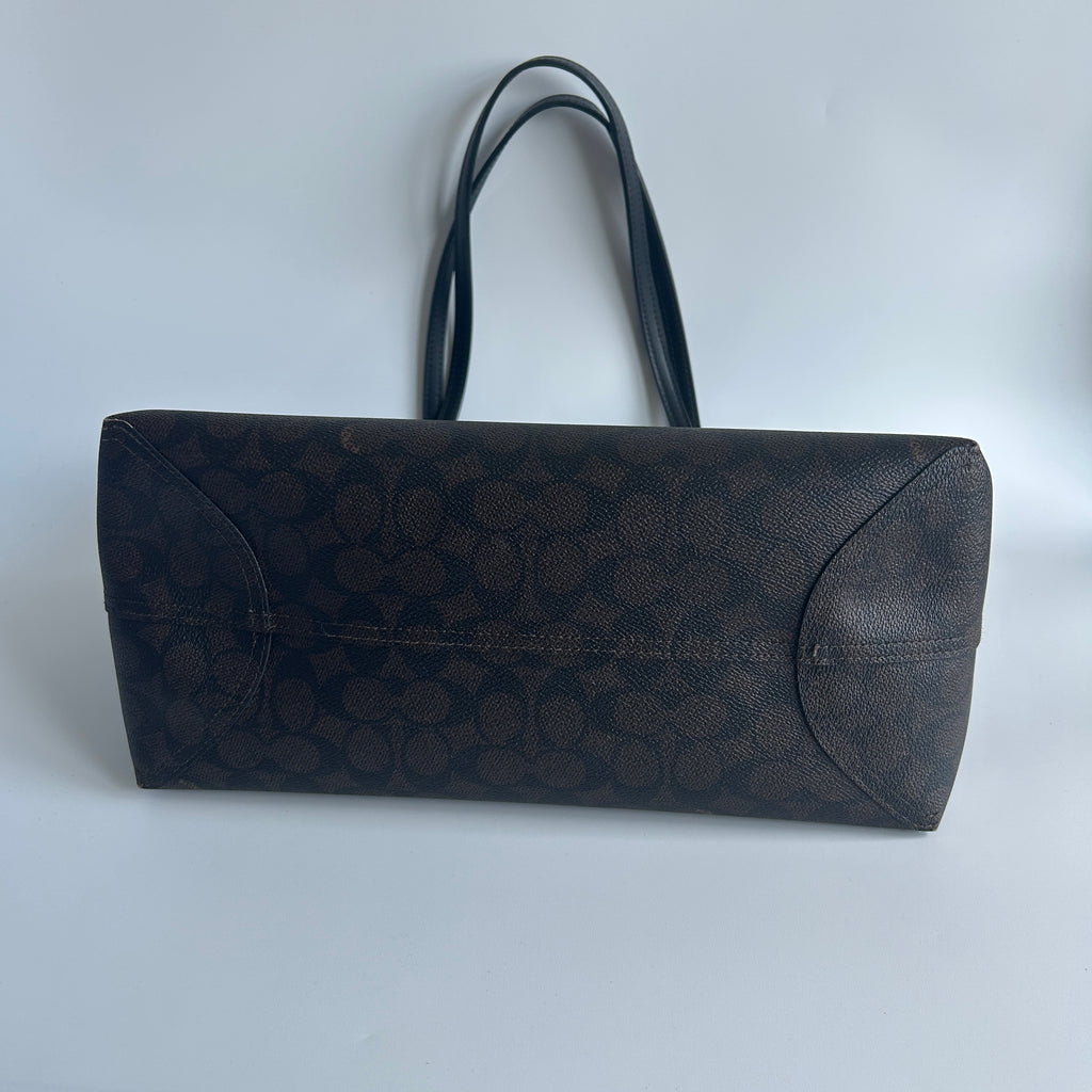 Coach City Tote Brown Signature Canvas Leather Bag 5696 Good