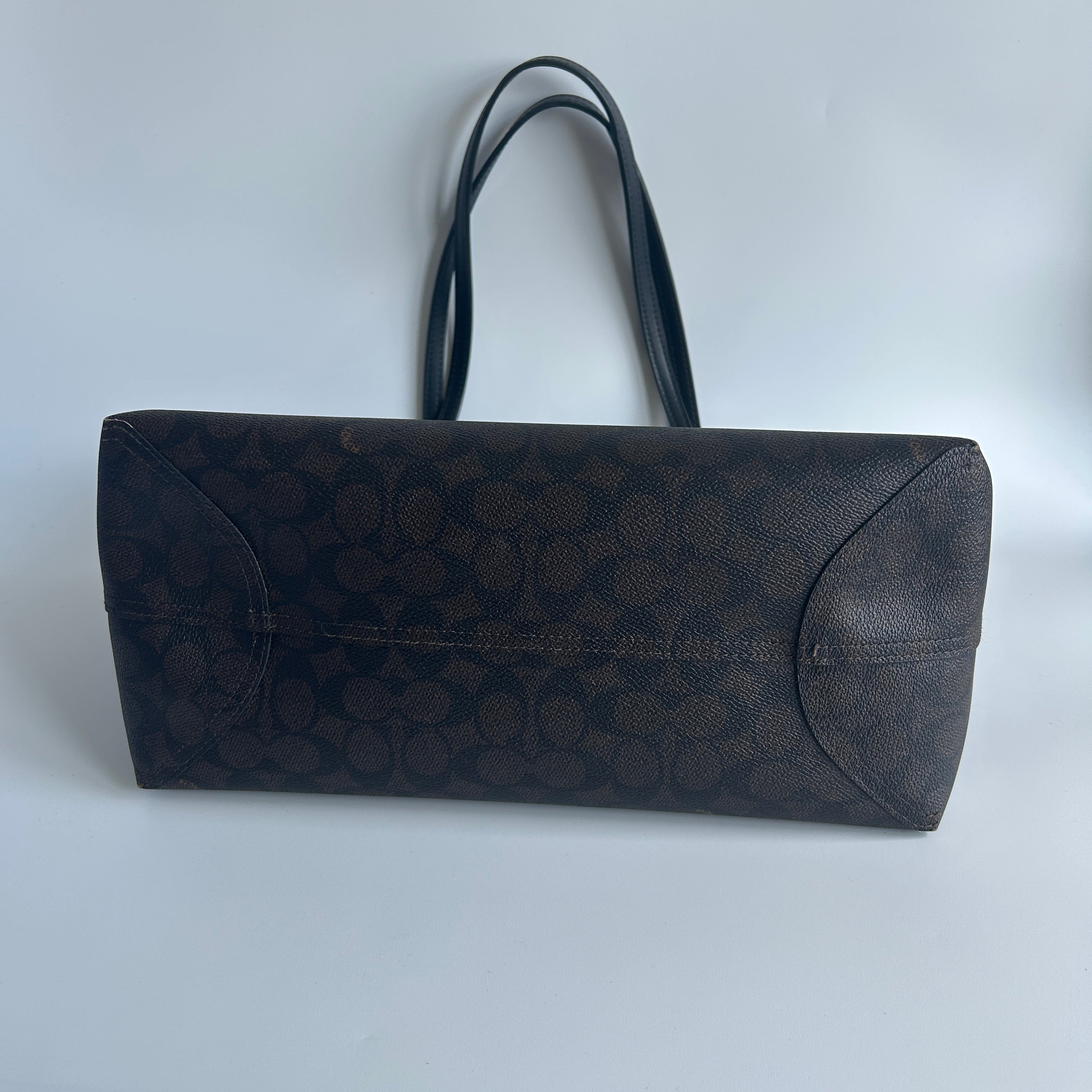 Coach City Tote Brown Signature Canvas Leather Bag 5696 Good